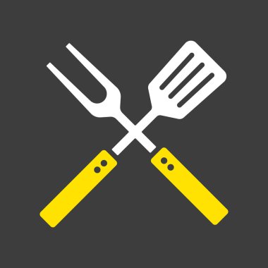 Büyük çatal ve spatula vektör sembolü. Mutfak aletleri. Yemek pişirme web sitesi tasarımı, logo, uygulama, UI için grafik sembolü