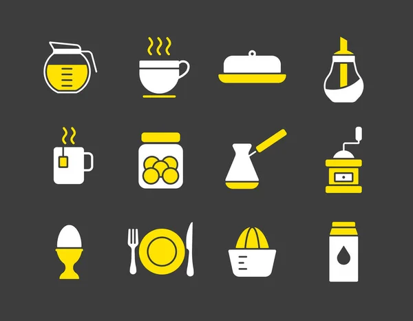 Breakfast Kitchen Vector Glyph Icon Set Graph Symbol Cooking Web — Stock Vector