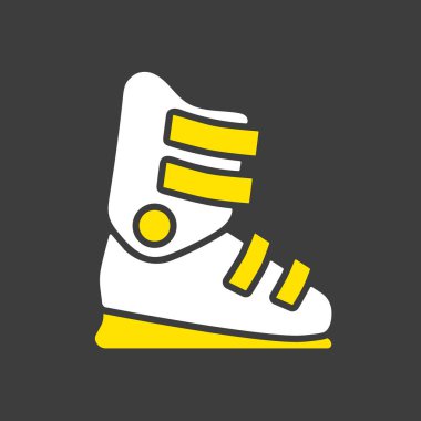 Kayak botları vektör simgesi koyu arkaplanda. Kış işareti. Seyahat ve turizm web sitesi ve uygulama tasarımı, logo, uygulama, UI için grafik sembolü