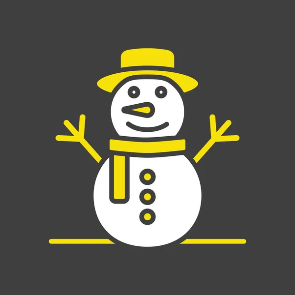 Weihnachten Schneemann Vektor Glyphen Symbol Auf Dunklem Hintergrund Winterzeichen Grafik — Stockvektor