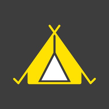 Koyu arkaplanda turist çadırı vektör simgesi. Kamp ve yürüyüş işareti. Seyahat ve turizm web sitesi ve uygulama tasarımı, logo, uygulama, UI için grafik sembolü