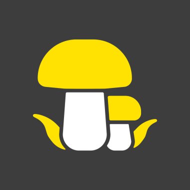 Yeşil çimen vektör simgesi olan orman mantarları. Kamp ve yürüyüş işareti. Seyahat ve turizm web sitesi ve uygulamaları için grafik sembolü, UI