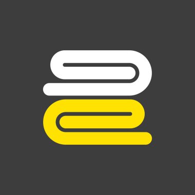 Katlanmış banyo havluları ya da koyu arkaplanda peçete vektör sembolü yığını. Otel tabelası. Seyahat ve turizm web sitesi ve uygulama tasarımı için grafik sembolü, UI