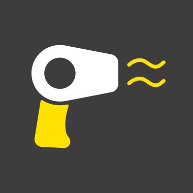 Koyu arkaplanda saç kurutma makinesi düz vektör sembolü. Ev elektriği web sitesi ve uygulama tasarımı, logo, uygulama, UI için grafik sembolü