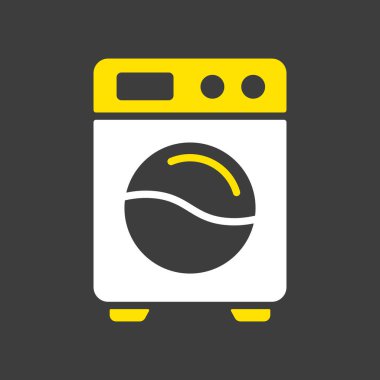 Karanlık arka planda çamaşır makinesi düz vektör sembolü. Ev elektriği web sitesi ve uygulama tasarımı, logo, uygulama, UI için grafik sembolü