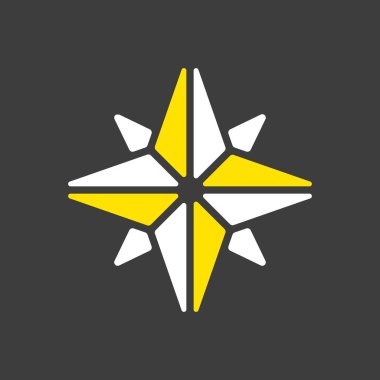 Koyu arkaplanda rüzgar gül vektör simgesi. Navigasyon işareti. Seyahat ve turizm web sitesi ve uygulama tasarımı, logo, uygulama, UI için grafik sembolü