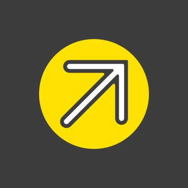 Koyu arkaplanda sağ üst vektör simgesi oku. Navigasyon işareti. Seyahat ve turizm web sitesi ve uygulama tasarımı, logo, uygulama, UI için grafik sembolü