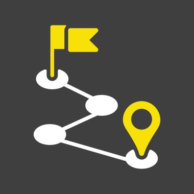 Rota vektör simgesi koyu arkaplanda. Navigasyon işareti. Seyahat ve turizm web sitesi ve uygulama tasarımı, logo, uygulama, UI için grafik sembolü