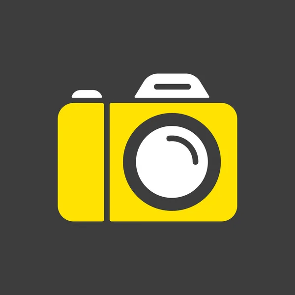 Camera Vector Glyph Icoon Donkere Achtergrond Kampeer Wandelbord Grafiek Symbool — Stockvector