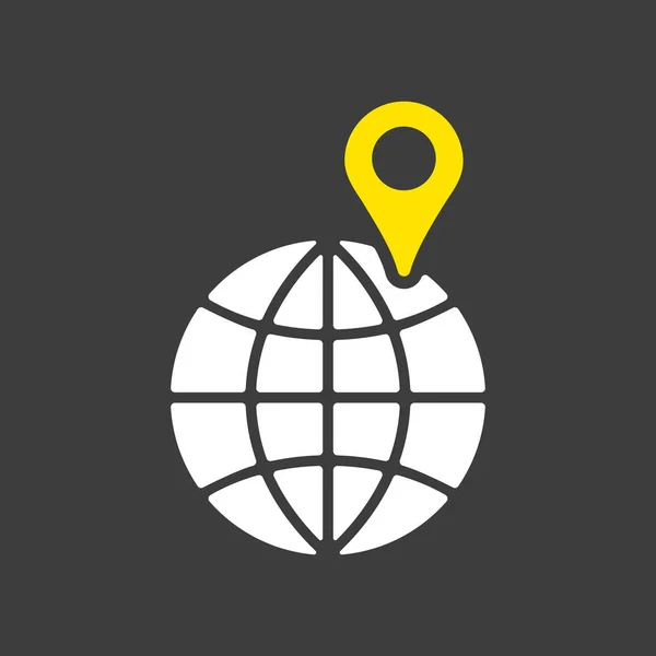 暗い背景にピンベクトルグリフアイコンで球体 航海標識 旅行や観光のウェブサイトやアプリのデザイン アプリ Uiのためのグラフシンボル — ストックベクタ