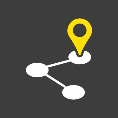 Rota vektör simgesi koyu arkaplanda. Navigasyon işareti. Seyahat ve turizm web sitesi ve uygulama tasarımı, logo, uygulama, UI için grafik sembolü