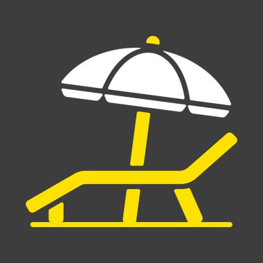 Lounger Beach Sunbed sandalyesi düz vektör sembolü koyu arkaplanda. Yaz tabelası. Seyahat ve turizm web sitesi ve uygulama tasarımı, uygulaması, UI için grafik sembolü