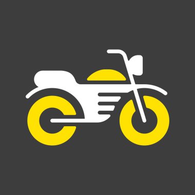 Motosiklet düz vektör simgesi koyu arkaplanda. Seyahat ve turizm web sitesi ve uygulama tasarımı, logo, uygulama, UI için grafik sembolü