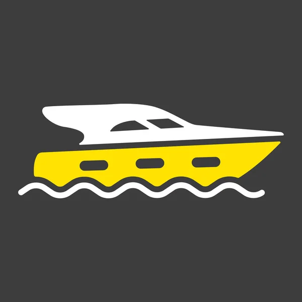 Croisière Yacht Moteur Plat Vecteur Glyphe Icône Sur Fond Sombre — Image vectorielle
