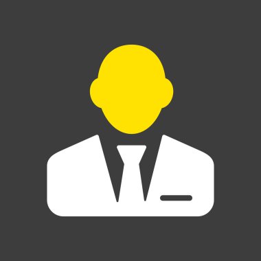 İş elbisesi giymiş bir adamın simgesi glifin ana hatlarını çiziyor. İş tabelası. Web sitenizin tasarımı için grafik sembolü, logo, uygulama, UI. Vektör illüstrasyonu, EPS10.