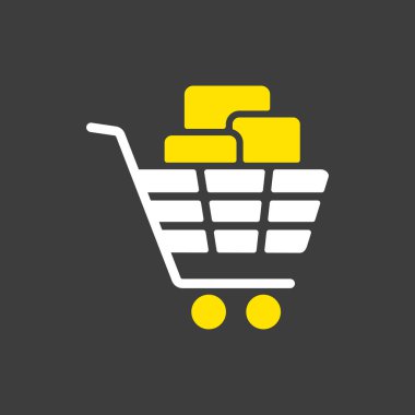 Kutu sembolü olan alışveriş arabası. E-ticaret tabelası. Web sitenizin tasarımı için grafik sembolü, logo, uygulama, UI. Vektör illüstrasyonu, EPS10.