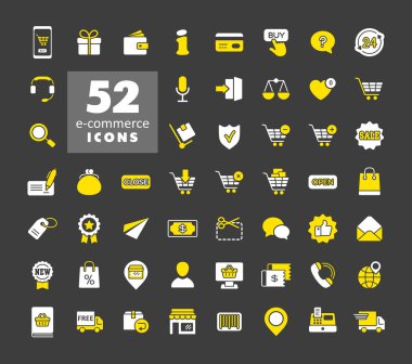 E-ticaret vektör simgeleri alışverişi ve çevrimiçi. Web sitenizin tasarımı için grafik sembolü, logo, uygulama, UI
