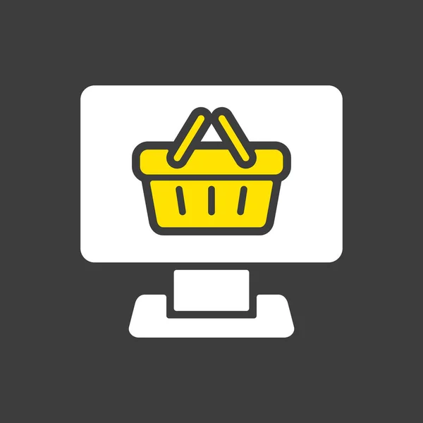 Computer Display Shopping Cart Glyph Icon Vector Online Shoping Basket — Stock Vector
