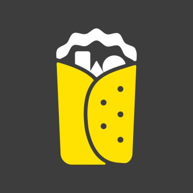 Karanlık arka planda burrito sarma vektör simgesi. Fast food burcu. Yemek pişirme web sitesi ve uygulama tasarımı, logo, uygulama, UI için grafik sembolü