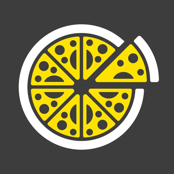 Pizza Vector Glyph Εικονίδιο Σκούρο Φόντο Σημάδι Γρήγορου Φαγητού Γράφημα — Διανυσματικό Αρχείο