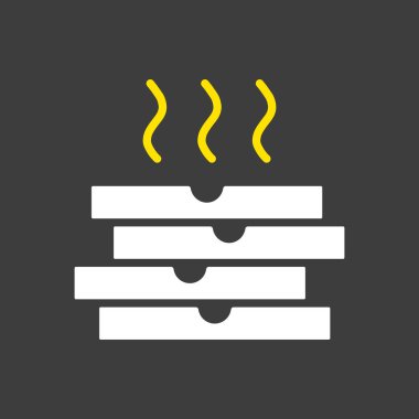 Pizza için dört kutunun vektör simgesi. Teslimat tabelası. Yemek pişirme web sitesi ve uygulama tasarımı, logo, uygulama, UI için grafik sembolü