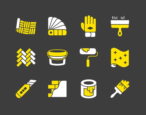 Home Reparatie Renovatie Redecoratie Pictogram Ingesteld Donkere Achtergrond Grafiek Symbool — Stockvector