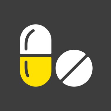 Koyu arkaplanda tabletler ve hap vektör sembolü. İlaç ve sağlık sigortası, tıbbi destek işareti. Tıbbi web sitesi ve uygulama tasarımı için grafik sembolü, logo, uygulama, UI