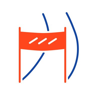 Kayak eğimi vektör simgesinin bitiş çizgisi. Kış işareti. Seyahat ve turizm web sitesi ve uygulama tasarımı, logo, uygulama, UI için grafik sembolü