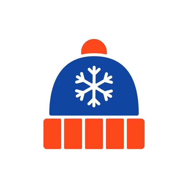 Wintermütze Mit Schneeflocke Und Bommel Vektor Glyphen Symbol Winterzeichen Grafik — Stockvektor