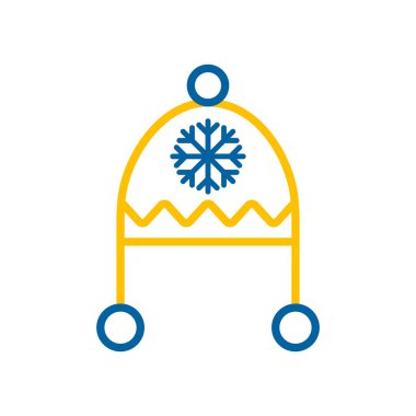 Kar tanesi ve ponpon taşıyıcı izole edilmiş ikonlu kış şapkası. Kış işareti. Seyahat ve turizm web sitesi ve uygulama tasarımı, logo, uygulama, UI için grafik sembolü