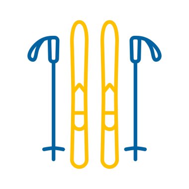 Kayak ve çubuk vektör izole ikonu. Kış işareti. Seyahat ve turizm web sitesi ve uygulama tasarımı, logo, uygulama, UI için grafik sembolü