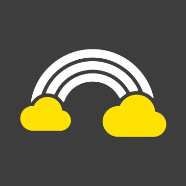Koyu arkaplanda gökkuşağı ve bulut vektör sembolü. Meteoroloji işareti. Seyahat, turizm ve hava durumu web sitesi ve uygulama tasarımı, uygulama, UI için grafik sembolü