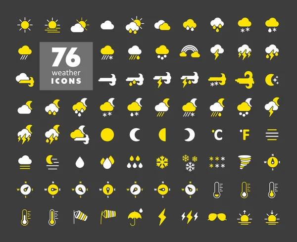 Vector Weather Forecast Icon Set Dark Background Meteorology Sign Graph — Stock Vector