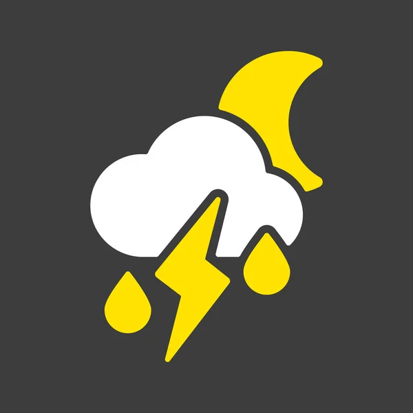 Moon Cloud Fall Rain Lightning Vector Glyph Icon Dark Background — Stock Vector