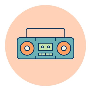 Seksenlerin renk vektör ikonundan teyp teyp retro tasarımı. Müzik ve ses web sitesi için grafik sembolü ve uygulama tasarımı, logo, uygulama, UI