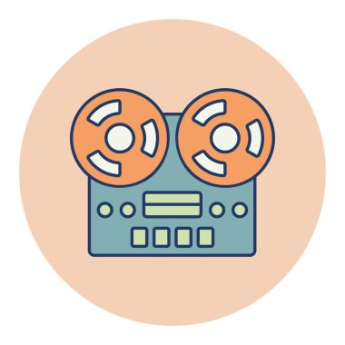 Nostaljik klasik bobbin teyp kaydedici cihaz renk vektör simgesi. Müzik ve ses web sitesi için grafik sembolü ve uygulama tasarımı, logo, uygulama, UI