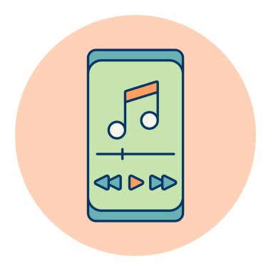 Müzik çalar uygulama renk vektörü simgesiyle akıllı telefon. Müzik işareti. Müzik ve ses web sitesi için grafik sembolü ve uygulama tasarımı, logo, uygulama, UI