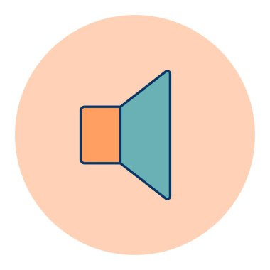 Sözcü renk vektörü düz simgesi. Müzik işareti. Müzik ve ses web sitesi için grafik sembolü ve uygulama tasarımı, logo, uygulama, UI