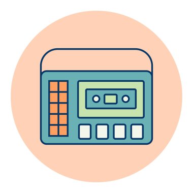 Kasetçalar 70 'lerin müziği. Retro kasetçalar renk vektörü simgesi. Müzik ve ses web sitesi için grafik sembolü ve uygulama tasarımı, logo, uygulama, UI