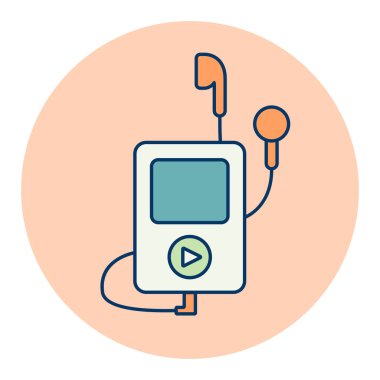 Kulaklıklı medya oynatıcısı renk vektörü simgesi. Müzik işareti. Müzik ve ses web sitesi için grafik sembolü ve uygulama tasarımı, logo, uygulama, UI