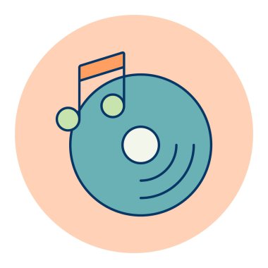 Disk ve müzik renk vektör simgesini not eder. Müzik işareti. Müzik ve ses web sitesi için grafik sembolü ve uygulama tasarımı, logo, uygulama, UI