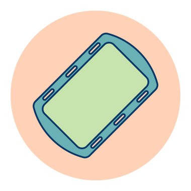 Fırın vektör renk simgesinde pişirme ve pişirme için tepsi. Mutfak aletleri. Yemek pişirme web sitesi tasarımı, logo, uygulama, UI için grafik sembolü