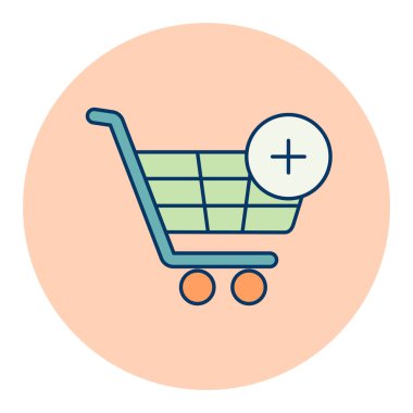 Alışveriş arabasının düz simgesi. El arabasından ekle. E-ticaret tabelası. Web sitenizin tasarımı için grafik sembolü, logo, uygulama, UI. Vektör illüstrasyonu, EPS10.