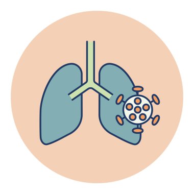 Virüs bulaşmış insan ciğerleri ve izole edilmiş bakteri taşıyıcı ikonu. Tıbbi işaret. Coronavirus. Tıbbi web sitesi ve uygulama tasarımı için grafik sembolü, logo, uygulama, UI