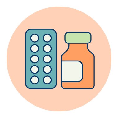 İlaç kavanozu ve haplar izole edilmiş vektör ikonunu soyar. Tıbbi işaret. Coronavirus. Tıbbi web sitesi ve uygulama tasarımı için grafik sembolü, logo, uygulama, UI
