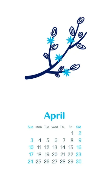 Calendario 2022 Mesi Aprile Settimana Inizia Domenica Disegnato Mano Con — Vettoriale Stock