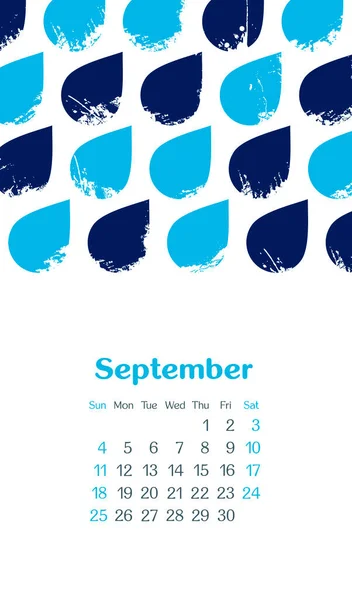カレンダー2022年9月 週は日曜日から始まります 秋の雨で描かれた手 Eps — ストックベクタ