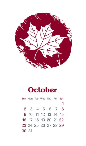 Calendario 2022 Mesi Ottobre Settimana Inizia Domenica Disegnato Mano Con — Vettoriale Stock
