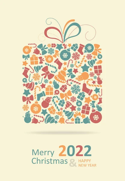 Carte Voeux Noël Bonne Année Joyeux Noël Lettrage Illustration Vectorielle — Image vectorielle
