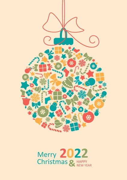 Carte Voeux Noël Bonne Année Joyeux Noël Lettrage Illustration Vectorielle — Image vectorielle